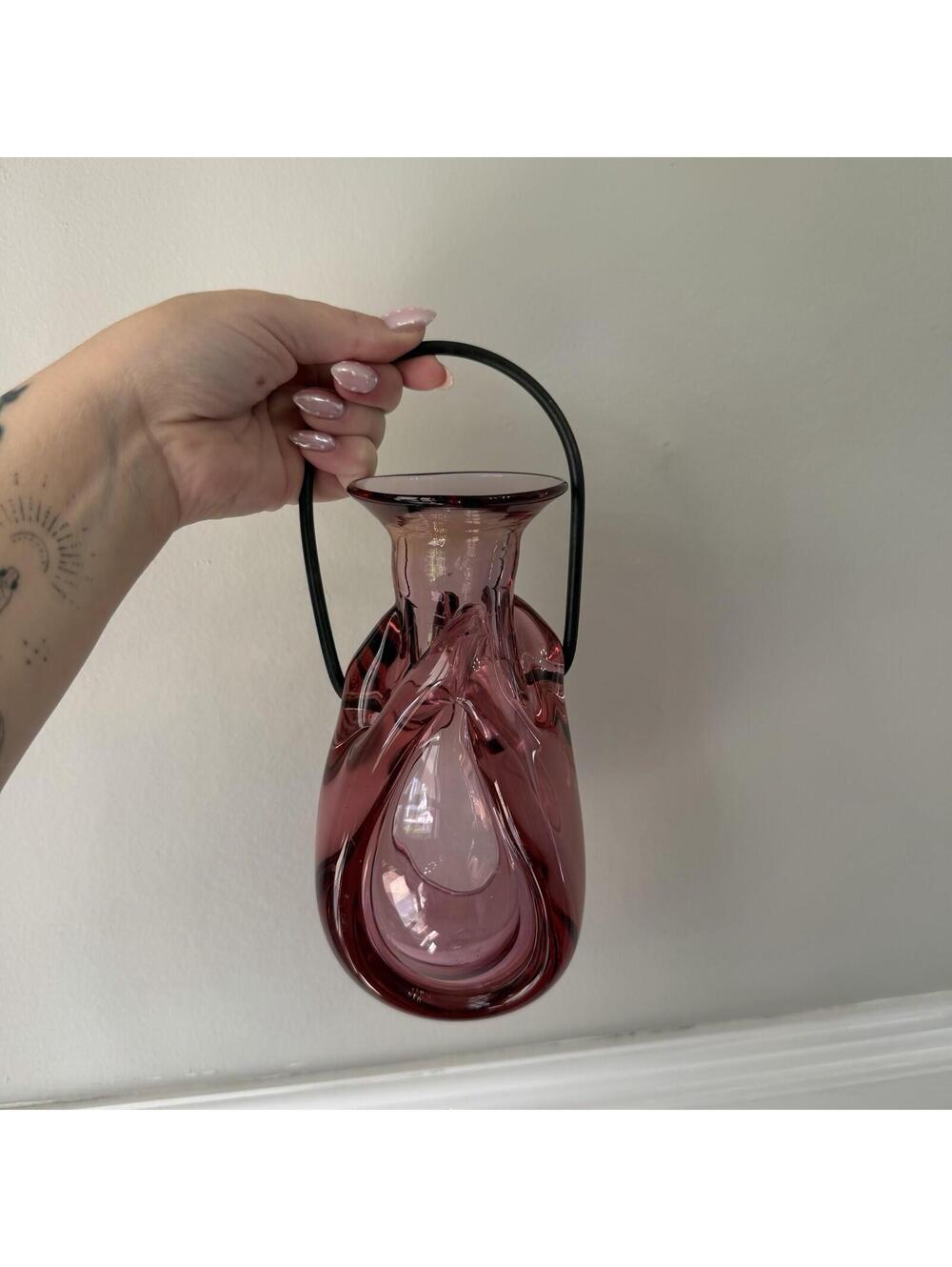 Rare Signed Chet Cole Hanging Glass Handmade Amethyst Vase
